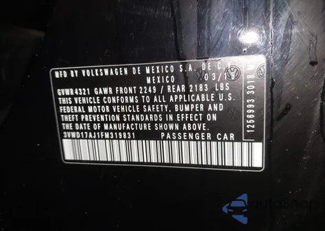 2015 Volkswagen Jetta 1.8T Se z USA, uszkodzony, nr VIN 3VWD17AJ1FM319831